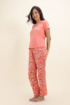 Zivame Floral Hush Knit Cotton Pyjama Set - Burnt Coral — thumbnail 3